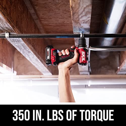 SKIL PWR CORE 12 Brushless 12V 1/2" Compact Variable-Speed Drill Driver Kit with 1/2'' Single-Sleeve, Keyless Chuck & LED Worklight Including 2.0Ah Battery and PWR JUMP Charger - DL6290A-10