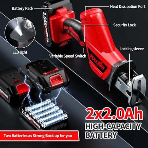 Reciprocating Saw Cordless, 0-3500SPM Power Reciprocating Saw with 2*2000mAh Battery & 4 Saw Blades, Tool-Free Blade Change, Variable Speed Reciprocating Saws for Woods/Metal/Plastic Cutting