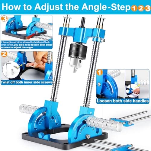 Portable Drill Guide, Multi Angle Drill Guide for Straight Holes, Self-Centering Pins, Drilling Jig w/Chuck & Key, Adjustable Angle from 0° to 60°, Chuck Clamping Range for 1/16-1/2" (1.5-13mm)
