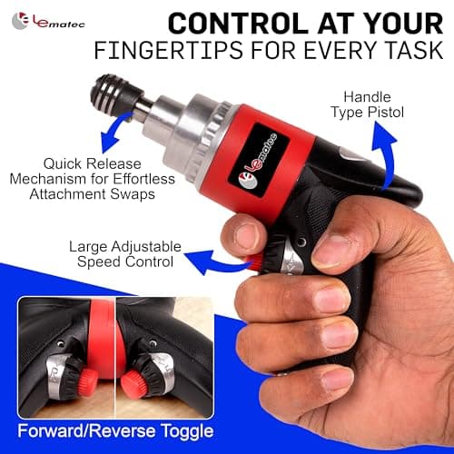 LE LEMATEC Professional Air Impact Driver - 13000 RPM Pneumatic Wrench with Twin Hammer, 40 ft-lb Torque, 1/4" NPT Compact Gun for Automotive, Furniture & Woodworking (LE-ID413)