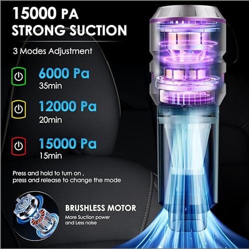 【2025 Upgraded】 Handheld Vacuum Cordless, Car & Home Cleaner with Brushless Motor, Strong & Compressed Air Dusters with LED Light, Type C Port, Wireless Mini Portable Hand Blower