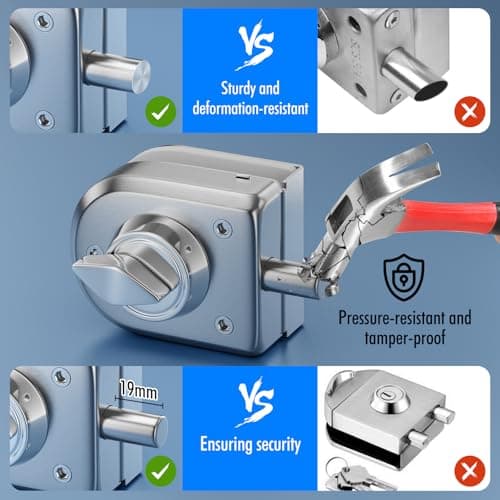 Ranbo Frameless Glass Door Floor Lock, Clamp-On No-Drill, 304 Stainless Steel, Fits 3/8"–1/2" (10–12 mm) Swing/Sliding Doors — Ideal for Office, Entrance,Storefront,Top or Bottom Mount,Brushed Nickel