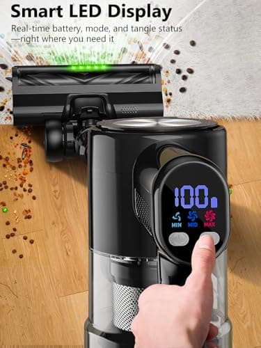 Cordless Vacuum Cleaner, 46KPa/500W Stick Vacuum with 55 Mins Runtime, Self-Standing Vacuum Cleaner for Home, LED Display, Anti-Tangle Brush, Rechargeable Vacuum for Pet Hair