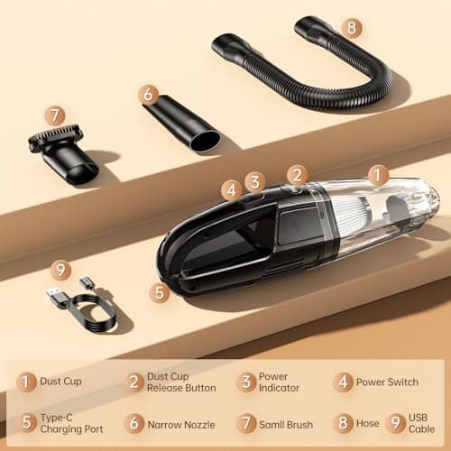 Handheld Vacuum Cordless 7000Pa Suction | Car Vacuum Portable with 650mL Dustbin | 1.43lbs Ultra-Light | 25-Min Runtim | Rechargeable