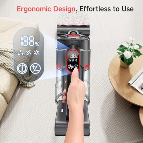 Cordless Vacuum Cleaner, 550W 45KPA Dual Motor Stick Vacuum for Home with 70mins Runtime, 6 LED Green Headlights, Self-Standing Design, V-Shaped Floor Brush for Carpet Tile Pet Hair Hardwood Floors