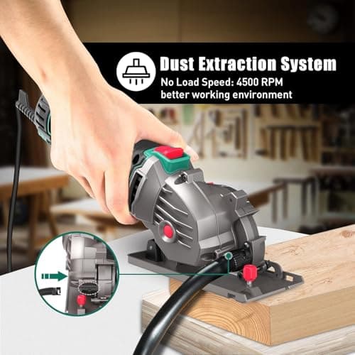 HYCHIKA Mini Circular Saw, Compact with 3 Blades 4A Pure Copper Motor, Scale Ruler, 3-3/8”4500RPM Ideal for Wood, Soft Metal and Plastic Cuts