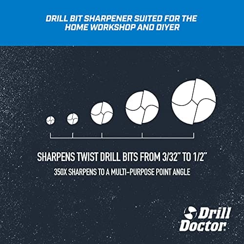 Drill Doctor DD350X Drill Bit Sharpener - 3/32" to 1/2" - Electric Sharpener - High Speed & Portable - for Steel, Masonry, Carbide & Tin-Coated Bits