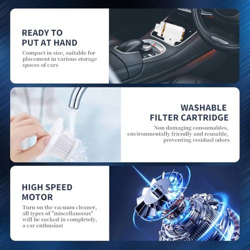 Handheld Vacuum Cleaner 15000PA Car Vacuum, 6 in 1 Portable Cordless Vacuum Cleaner Set, USB Rechargeable. White