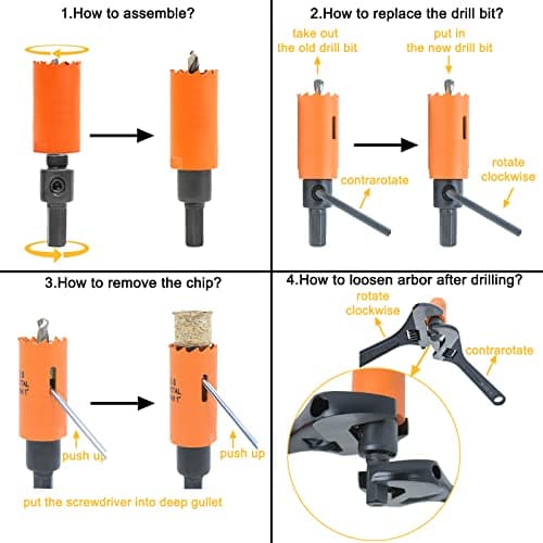 Hole Saw Kit Bi Metal with Case, General Purpose Size from 3/4'' to 2-1/2'', Hole Saw Set for Metal, Wood and Plastic, with Clean and Smooth Cutting Edge, Fast Chip Removal.