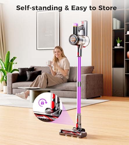 Cordless Vacuum Cleaner, 500W 40Kpa 60Mins Vacuum Cleaners for Home, Anti-Tangle Stick Vacuum with Self-Standing, Wall Mount Charging,LDE Display, Wireless Vacuum for Carpet Pet Hair Hardfloor