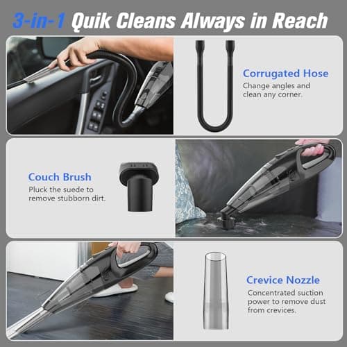 Handheld Vacuum Cordless Rechargeable 3-in-1, USB Charge, Car Vacuum with LED, HEPA Filter, 1.65LBs Lightweight Vacuum Cleaner for Dust, Pet Hair