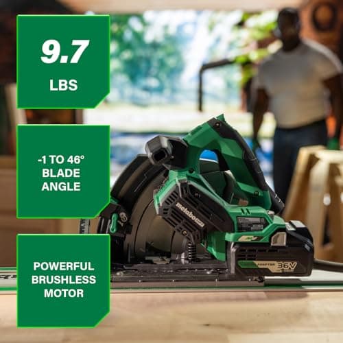 Metabo HPT 36V MultiVolt 6-1/2" Cordless Track Saw Kit, Adjustable Bevel -1 to 46°, Over 2-1/2" Cutting Depth, Lightweight Design, Includes 4.0Ah Metabo Battery and Rapid Charger, C3606DPA