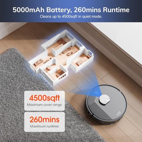 ILIFE T20s Self-Emptying Robot Vacuum and Mop Combo, 5000Pa Suction, 70-Day Capacity, LiDAR Navigation, 260mins Runtime, App/Alexa Control, Robotic Vacuum Cleaner for Hard Floors, Carpets and Pet Hair