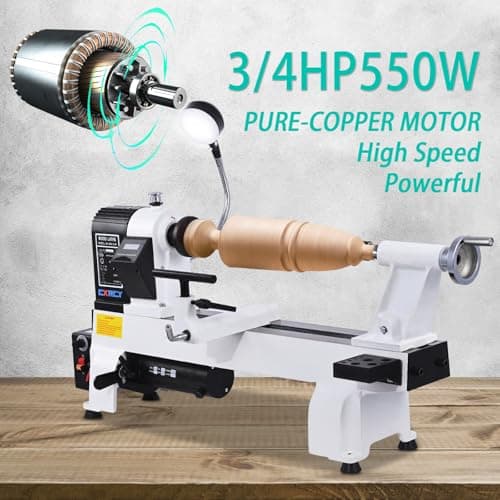 CXRCY 12" x 18" Wood Lathe, Powerful Benchtop Wood Lathe Machine 3/4 HP Infinitely Variable Speed 650-3800 RPM with Lathe Belt & Goggle for Woodworking, Woodturning (Model:WL460-12VF)