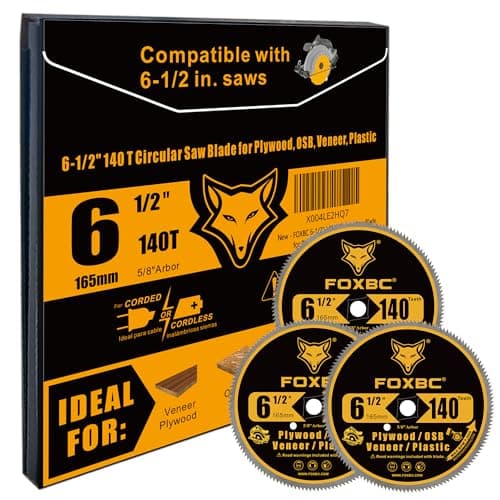 FOXBC 6-1/2 Inch 140 Tooth Circular Saw Blade for Plywood, OSB, Plastic, Veneer Wood Cutting with 5/8-Inch Diamond Arbor