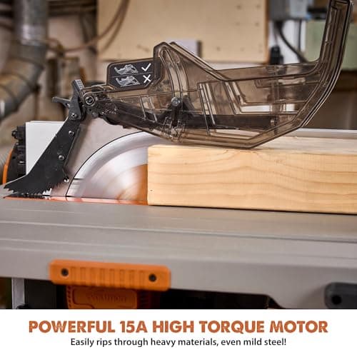 Evolution R10TBLX 10" Jobsite Table Saw with Wheeled Scissor Stand | 15A Motor | Multi-Material Cutting | 10" Blade | 26” Rip | 3-3/8” Depth | 0-45º Bevel | Precision Fence | Portable & Heavy-Duty