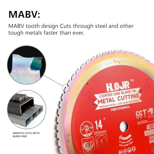 Metal Cutting Circular Saw Blade, Steel and Stainless Steel Cutting, The Cutting Head uses a Special Anti-Heat Sticking Coating with high Finish and Long Life,FMB 14 inch 66-Tooth 1" -TA