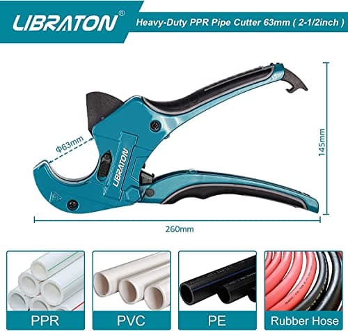 Libraton PVC Pipe Cutter, Up to 2-1/2", Ratchet Pipe Cutter Heavy-Duty, Pex Cutting Tool for Cutting PEX, PVC, PPR Plastic Hoses and Plumbing Pipe