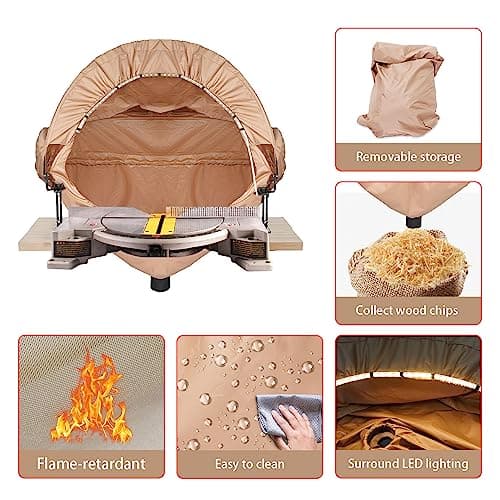 GARVIN Miter Saw Dust Collection Hood with Light, Dust Solution for Table Miter Saw, Chop Saw Hood Dust Collector Attachment, Accessory Holes, with Storage Bag, Fits All Miter Saws Khaki