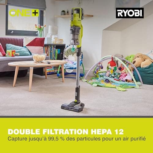 RYOBI 18 V ONE+ RSV18-0 Cordless Floor Vacuum Cleaner (30 AirWatt Suction Power, 820 l/min Airflow, 24 cm Wide Floor Nozzle, without Battery and Charger), Green