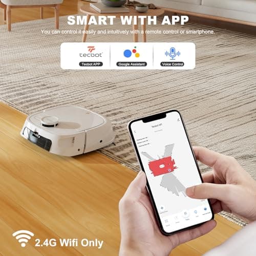 TECBOT M1 Pro Robot Vacuum and Mop - LiDAR Robotic Vacuums Cleaner for Home with Pet Hair, Carpet, Hardwood Floors, Auto Smart Mopping, Self Cleaning, Avoids Obstacles, Voice Control, White