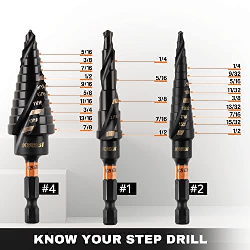 KSEIBI Unibit 3-Piece High-Speed Steel Step Drill Bit Set - for Stainless Steel, Aluminium, Wood