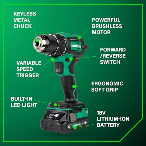 Metabo HPT 18V MultiVolt Cordless Brushless Driver Drill & Impact Driver Combo Kit, Power Tool Kit, 2 Lithium-Ion Metabo HPT Batteries and Charger, High Torque, Compact Lightweight Design, KC18DEXQB