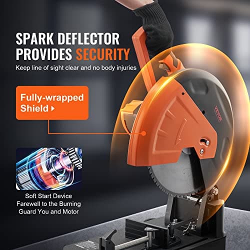 VEVOR Chop Saw, 14''/355mm Blade Diameter Cut Off Saw, 2800W 1200RPM Steel Cutting Machine, 0-45° Adjustable Dry Cut Chop Saw, Miter Saw for Cold Cut Saw for Steel/Iron/Aluminum, Black