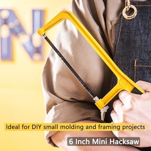 Mini Metal Miter Box and Saw Set, 6 Inch Extra Fine Cut Hand Saw, 5.3 Inch Small Aluminum Miter Box with 3 Hacksaw Replacement Blades for Crafts, Hobby Projects, Cutting Wood, Soft Metal