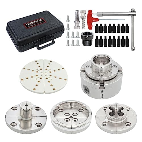 4 Inch Wood Lathe Chuck Set 1-1/4“x 8tpi Thread and 1"x8tpi Adapter, Nickel Plated Self Centering 4 Jaw Wood Turning Chuck set(5 jaws)…