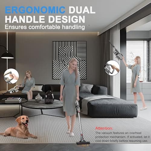 Cordless Vacuum Cleaner, Lightweight Stick Vacuum Cordless Rechargeable with LED Touch Screen, 2 Modes Powerful Suction Vacuum Cleaners for Home Pet Hair, Carpets, Hardwood Floors