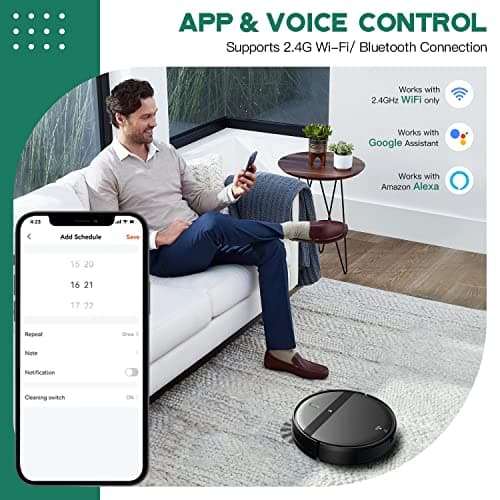 Robot Vacuum and Mop Combo - WiFi/Alexa/App, Robotic Vacuum Cleaner, Ultra-Slim & Quiet, Tangle-Free, Auto Recharge, Multi-Surface Cleaning, Cleans Carpets, Hard Floors & Pet Hair Efficiently