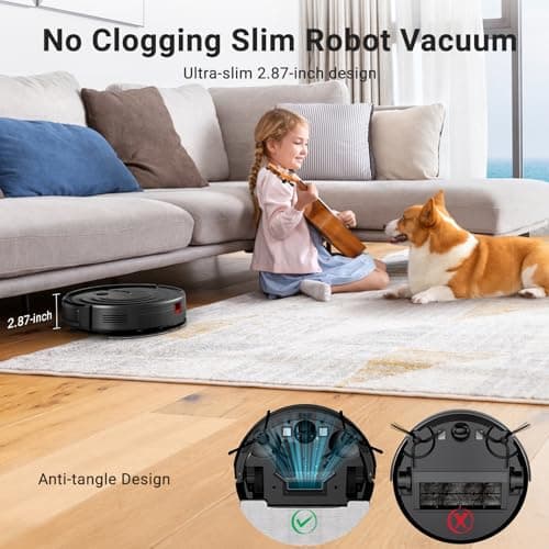 Robot Vacuum and Mop Combo 5000Pa 650mL 2 in 1 Mopping Robot Vacuum Cleaner Schedule WiFi/Alexa/App Smart Self-Charging Robotic Vacuum Ultra-Slim Quiet Tangle-Free Ideal for Hard Floor Pet Hair Carpet