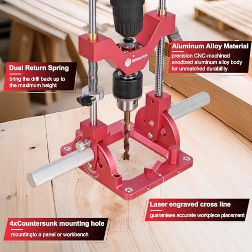 Portable Drill Guide for Straight Holes, Heavy-Duty 0° to 60° Angle Drilling Guide, Drill Press Adapter for Hand Drill, Precision Adjustable Drill Jig Attachment with 1/2" Chuck