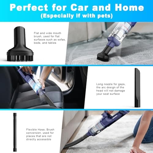 Handheld Vacuum Cordless - Car Vacuum Cleaner with Brushless Motor, 15000Pa Strong Suction with LED Light, Type C Cable, 2 Fliters, Portable Hand Vacuum for Car, Home, and Office