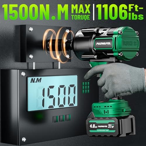 1500N.m(1106ft-lbs) Brushless Impact Wrench, High Torque 1/2" Impact Driver with 2* 21V 4.0AH Battery, Fast Charger, 5 Sockets & Storage Case, Cordless Impact Driver for Home Car Truck Tires