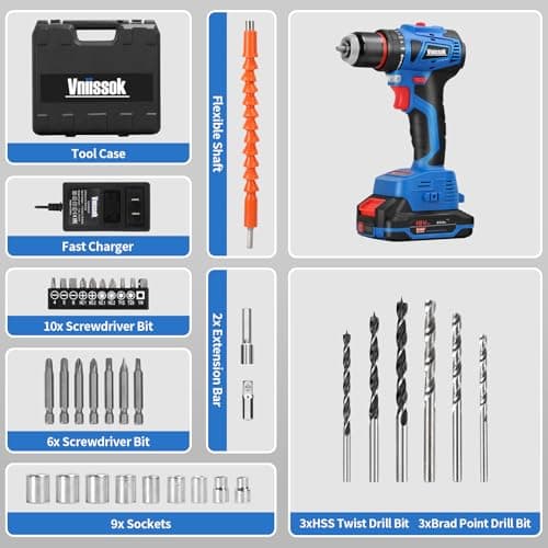 Cordless Drill Set,18V Brushless Power impach driver with Battery and Charger, 3/8" Keyless Chuck, Variable Speed, Drill Driver Bits Kit for Drilling and Tightening/Loosening Screws