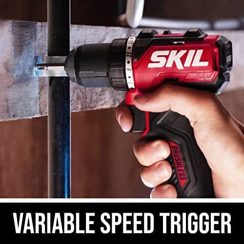 SKIL PWR CORE 12 Brushless 12V 1/2" Compact Variable-Speed Drill Driver Kit with 1/2'' Single-Sleeve, Keyless Chuck & LED Worklight Including 2.0Ah Battery and PWR JUMP Charger - DL6290A-10