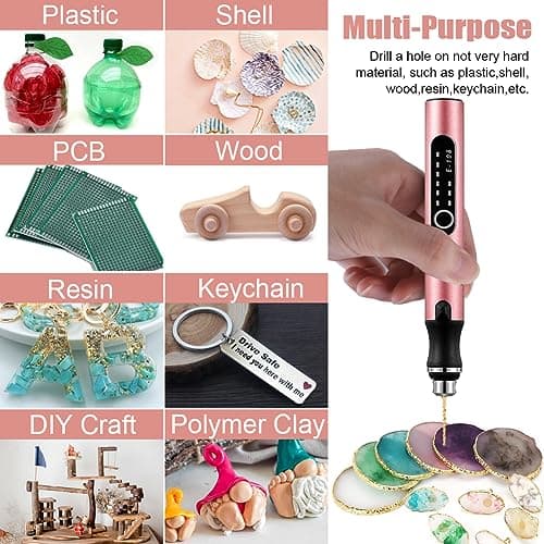 3-Speed Cordless Mini Drill Pen With 8 Small Drill Bits,Rechargeable Electric Hand Drill Pin Vise,Resin Drill Set For Jewelry Making,Resin,Plastic,Wood,Keychains DIY (PINK)