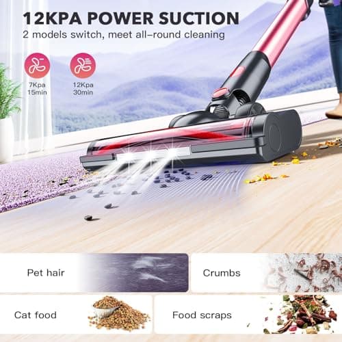 Cordless Vacuum Cleaners for Home with Powerful Suction,Stick Vacuum Cordless Rechargeable,Up to 35 Mins Runtime,Lightweight Hardwood Floor Vacuum for Pet Hair,Carpet(Light Red)