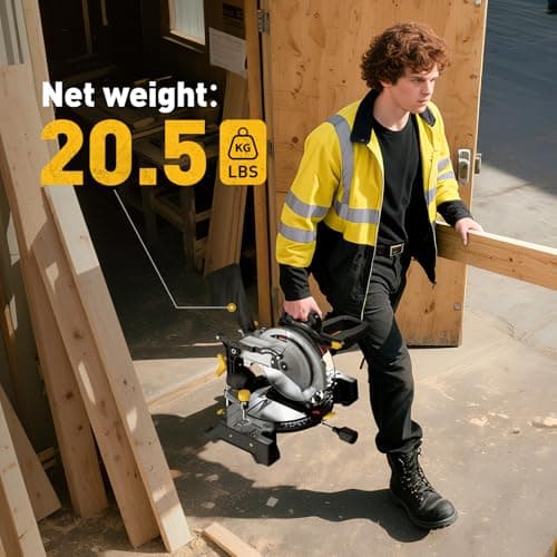 10-inch Compound Miter Saw, 5000RPM, 15 Amp, Single Bevel 0-45° with Extension Table, 36T Blade, Power Saw for Metal, Plastic, Wood, Laminates