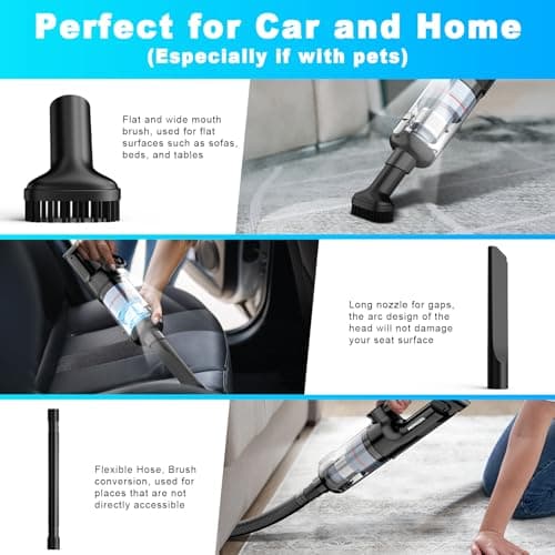 Handheld Vacuum Cordless - Car Vacuum Cleaner with Brushless Motor, 15000Pa Strong Suction with LED Light, Type C Cable and Charger, 2 Fliters, Portable Hand Vacuum for Home, Pet and Car