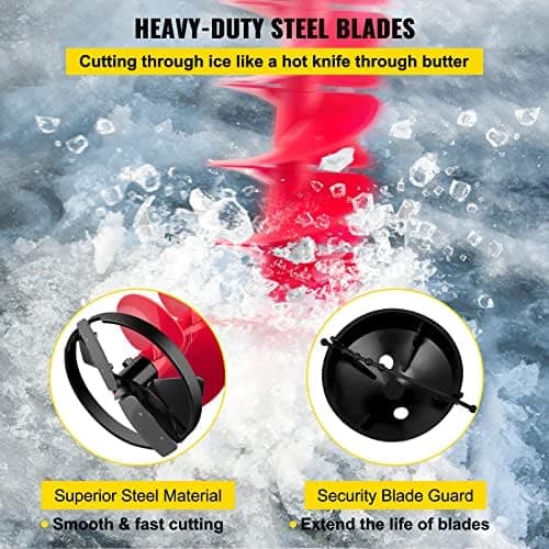 VEVOR 6" Diameter 39" Length Nylon Corless Ice Auger Drill Bit for Ice Fishing with Extra 11.8" Extension Rod, Drill Adapter, Top Plate and Blade Guard