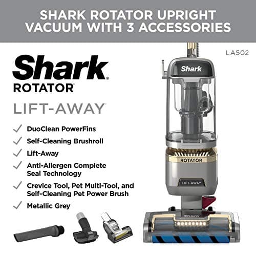 Shark | Upright Vacuum Cleaner for Home | Rotator Lift-Away | No Hair Wrap | HEPA Filter | Lightweight Bagless Vacuum for Pet Hair | LED Headlights For Carpets & Hardwood Floors | Silver | LA502