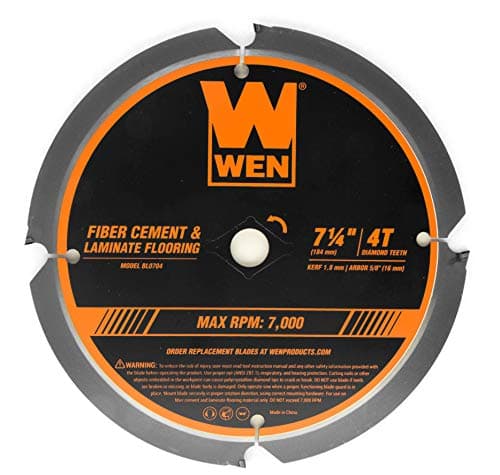 WEN BL0704 7-1/4-Inch 4-Tooth Diamond-Tipped (PCD) Professional Circular Saw Blade for Fiber Cement and Laminate Flooring