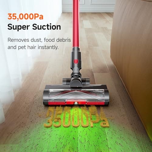 uwant Cordless Vacuum Cleaner 35Kpa Powerful Suction Wide Green Headlight Vacuum Cleaner for Home Pet Hair Anti-Tangle HEPA Lightweight Handheld Vacuum for Carpet Hard Floors (Black)