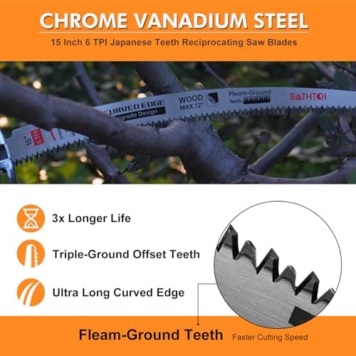 Sawzall Blades for Cutting Trees, 5 Pack 15 Inch 6 Tpi Japanese Teeth Reciprocating Saw Blades, Cr-V Wood Cutting and Tree Trimming Blades with Curved Edge and Fleam-Ground Teeth