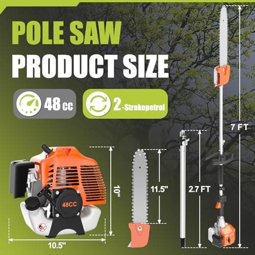 Gas Powered Pole Saw, 48cc 2-Cycle Gas Pole Saws for Tree Trimming with 11.5in Cutting Bar,16-FT Height Reachable Cordless Extension Chainsaw for Tree Trimming Bush Pruning Branch Cutting