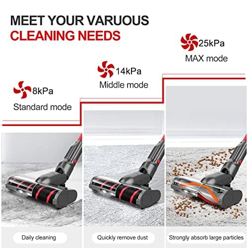 whall Cordless Vacuum Cleaner, Upgraded 25Kpa Suction 280W Brushless Motor Cordless Stick Vacuum Cleaner, Lightweight Handheld Vacuum for Home Pet Hair Carpet Hard Floor, up to 55mins Runtime,Grey