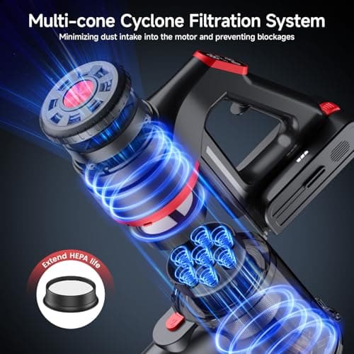 Cordless Vacuum Cleaner, 550W 45KPA Dual Motor Stick Vacuum for Home with 70mins Runtime, 6 LED Green Headlights, Self-Standing Design, V-Shaped Floor Brush for Carpet Tile Pet Hair Hardwood Floors